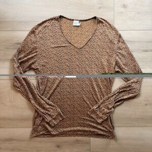 Under Silk 100% Silk Long Sleeve Base Layering Semi Sheer Leopard Shirt Medium
